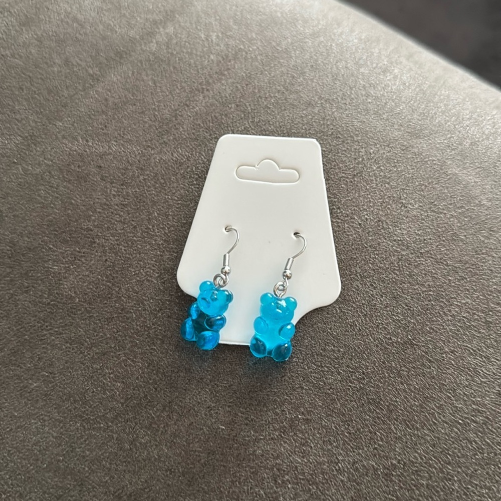 Handmade cute earrings kawaii food animal - BLUE GUMMY BEAR​